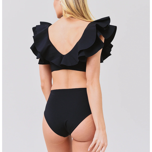 Maygel Coronel Black Mila Ruffle Two-Piece Bikini Swimsuit Set one size - Picture 4 of 15